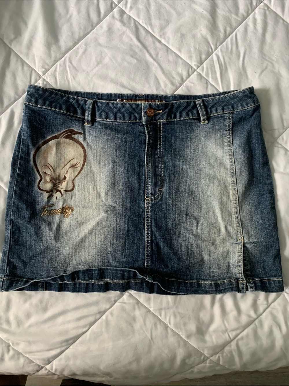 vintage Lot29 Tweety Denim Mini Skirt with Character Appliqué - Blue